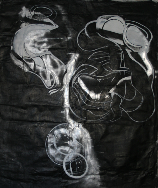 "spaceA", acrylic and spray paint on canvas, 190x160cm, 1999